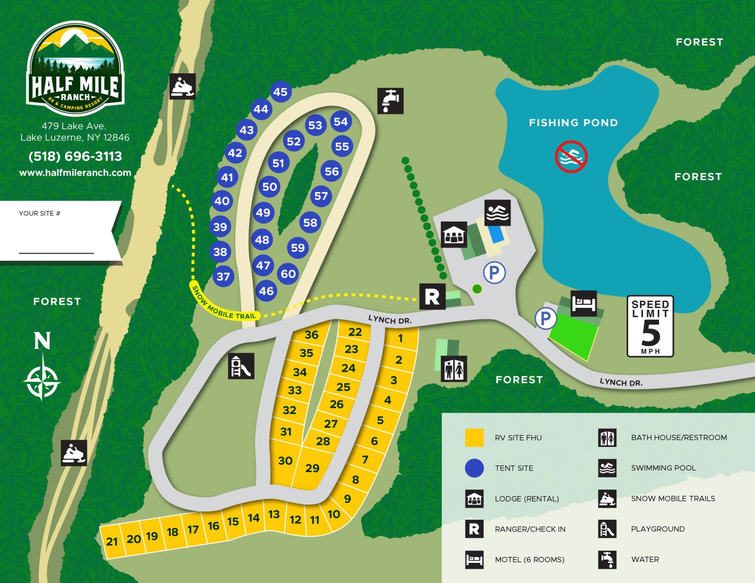 Park Map | Half Mile Ranch Camping Resort | Lake Luzerne, NY